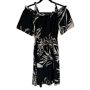N Natori Elegant Black Knee Length Dress Cream Leaves Off The Shoulder Vacay XS